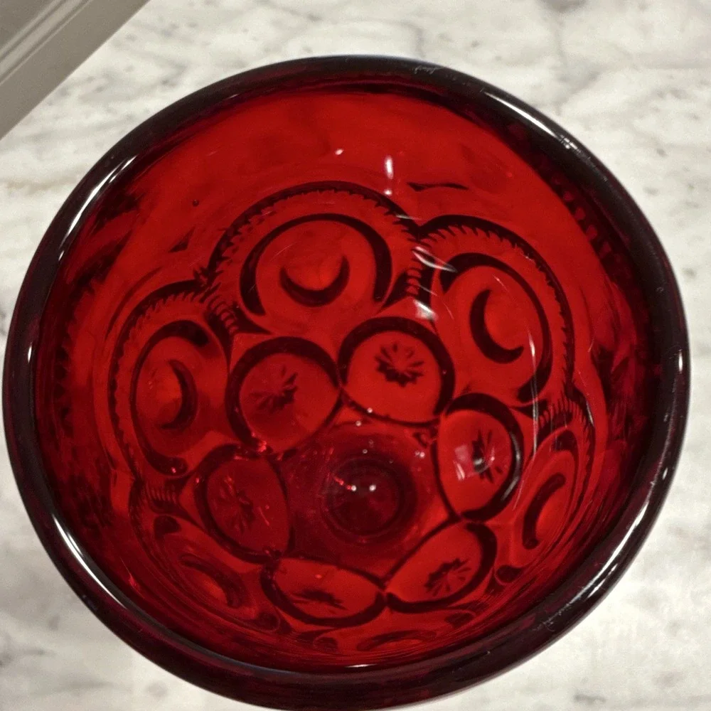 Vintage LE Smith Moon and Star Ruby Red Glass Goblet Pedestal Vase